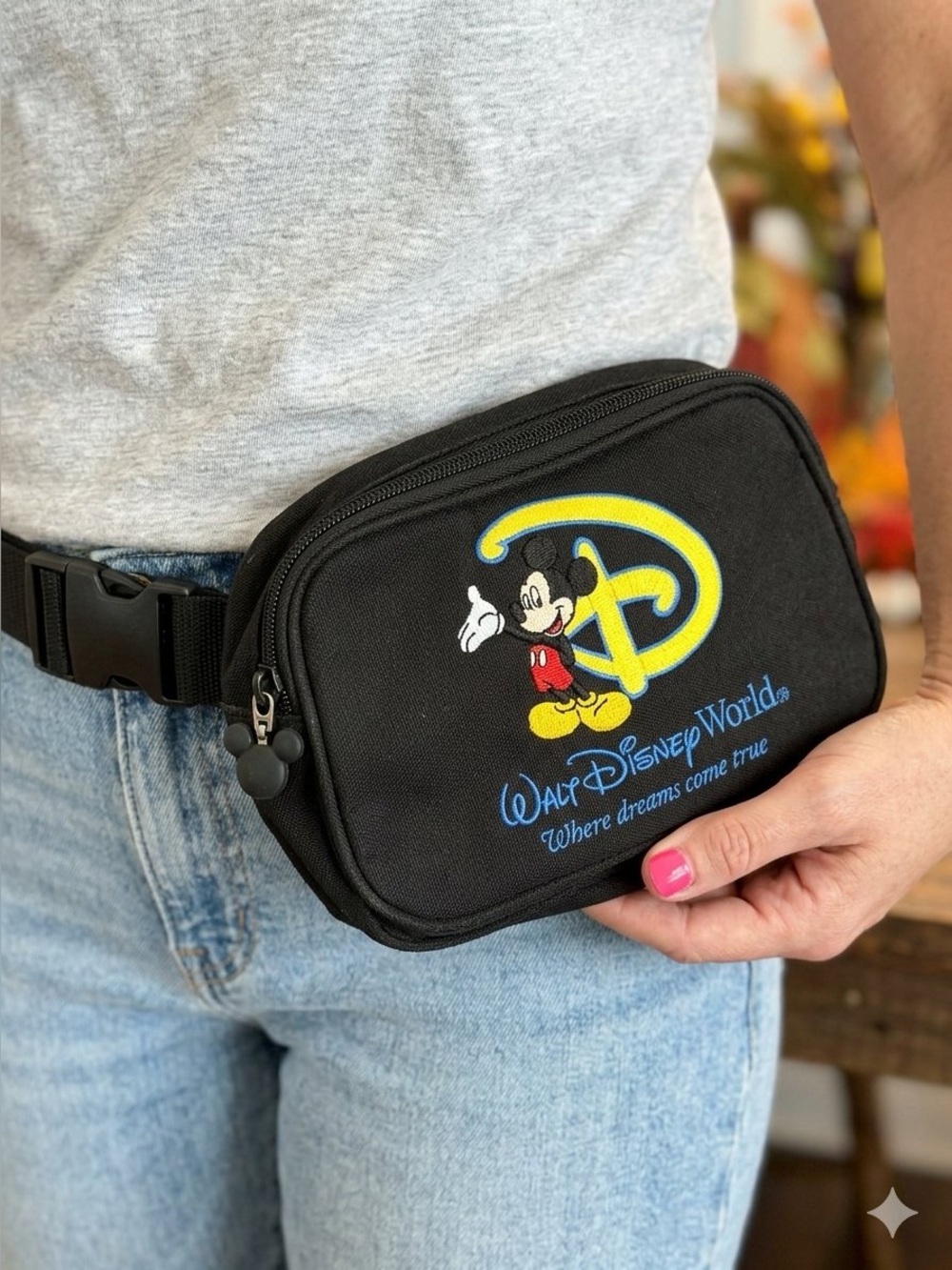 Vintage Walt Disney World Mickey Mouse Fanny Pack Waist Bag Black Canvas 🐭